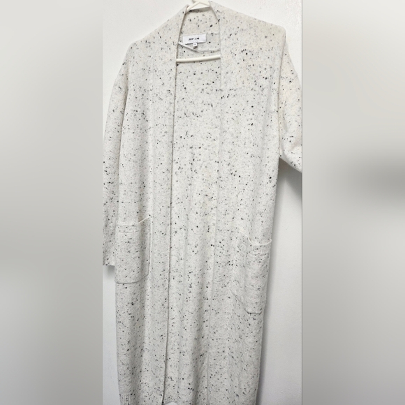 John + Jenn Sz Small Cream Knit Speckled Open Pocket Longline Cardigan Sweater - Picture 5 of 13